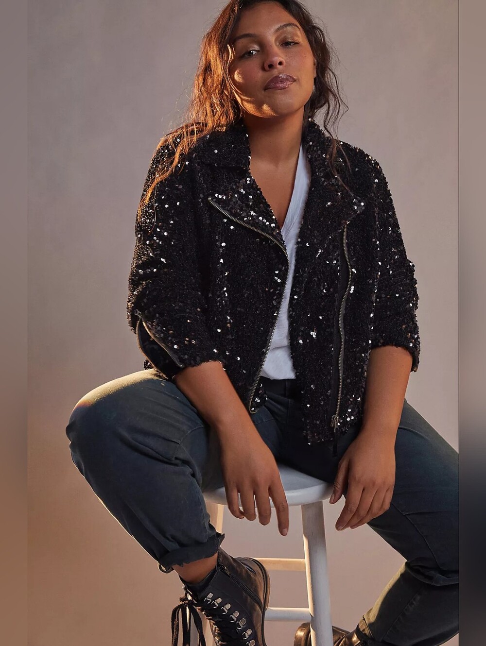 Maeve Anthropologie Malia Black Sequined MOTO Jacket In S/P NWT - Picture 3 of 11